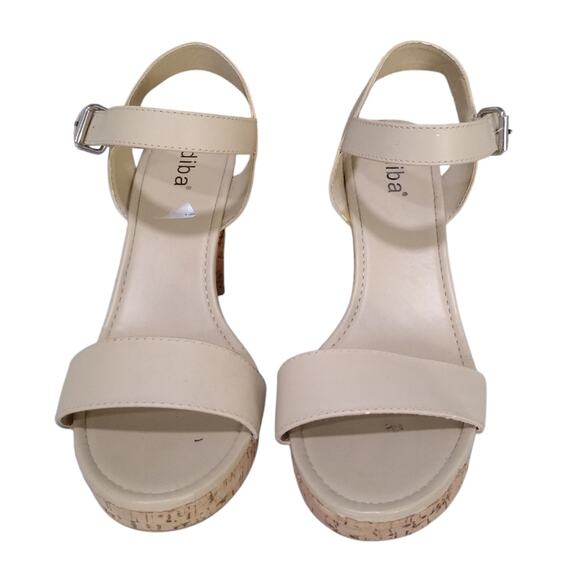 [H301] Cork Strappy Ankle Strap Heels, Size 8.5 - Picture 2 of 7